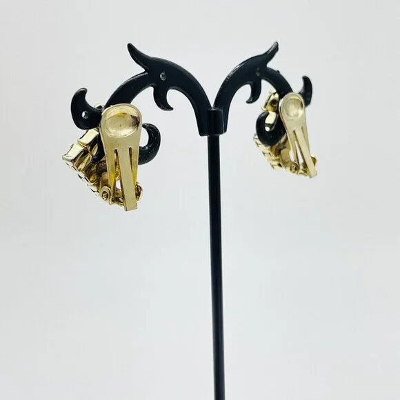 Vintage Square Aurora Borealis Earrings Gold Tone Clip On Glam Bling Sparkle - Picture 7 of 9